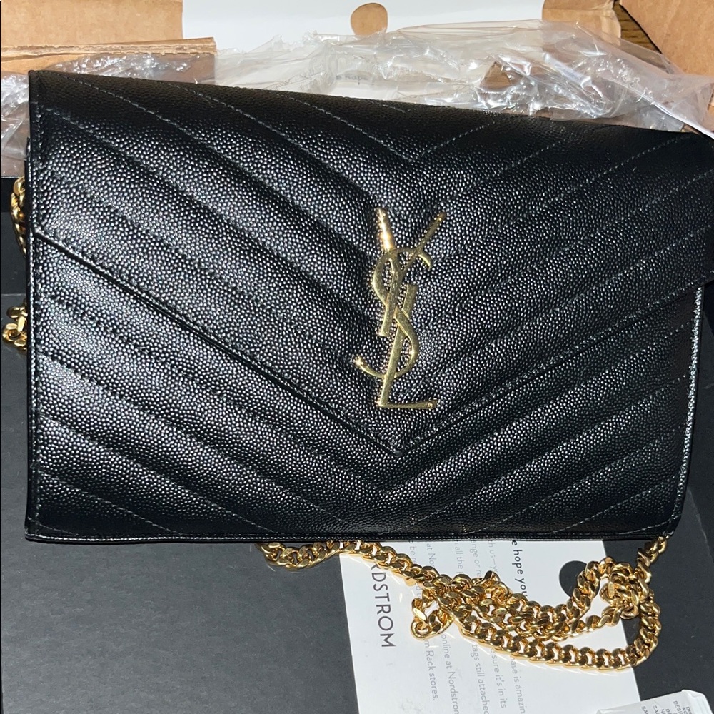 Saint Laurent Cassandre Matelassé Leather Wallet on a Chain - Picture 2 of 6